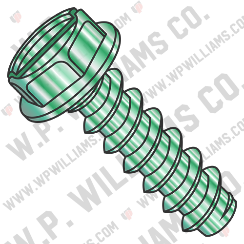 Slotted Indented Hex Washer Self Tapping Screw Type B Fully Thread ZC Bake Green