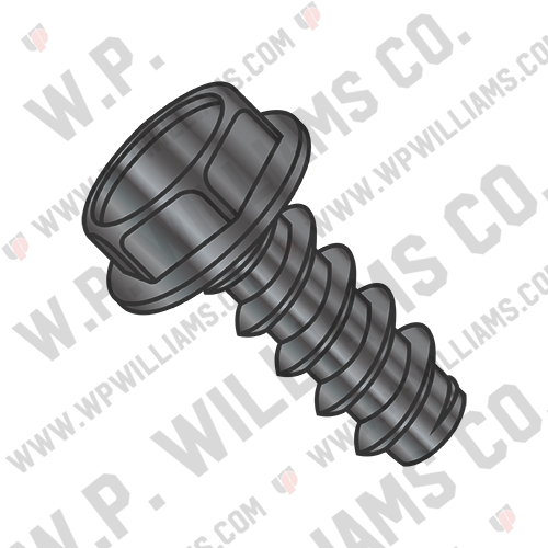 Unslotted Indent Hex Washer Self Tapping Screw Type B Full Thread Black Oxide