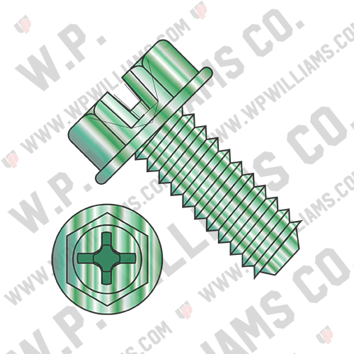 Combo Slot/Phil Ind HWH Grounding Machine Scr Header point Ful Thread Zinc Green
