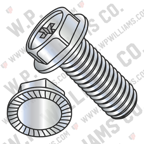 Phillips Indented Hex Washer Head Serrated Machine Screw Fully Threaded Zinc