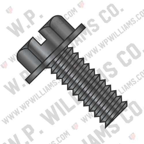 Slotted Indented Hex Washer Head Machine Screw Fully Threaded Black Oxide