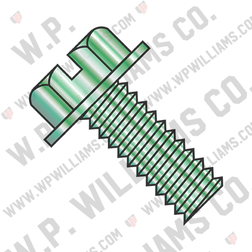 Slotted Indented Hex Washer Head Machine Screw Fully Threaded Zinc and Green