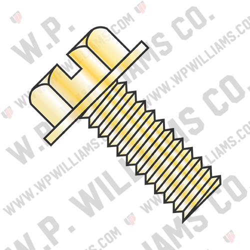 Slotted Indented Hex Washer Head Machine Screw Fully Threaded Zinc Yellow