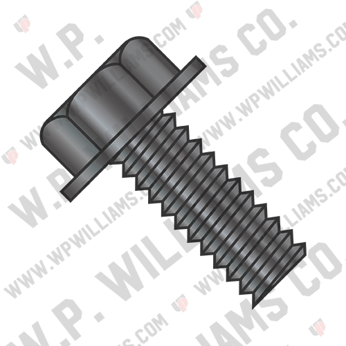Unslotted Indented Hex Washer Head Machine Screw Fully Threaded Black Oxide