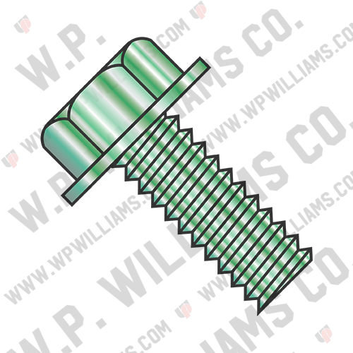 Unslotted Indented Hex Wash Grounding Machine Screw Fully Threaded Zinc & Green