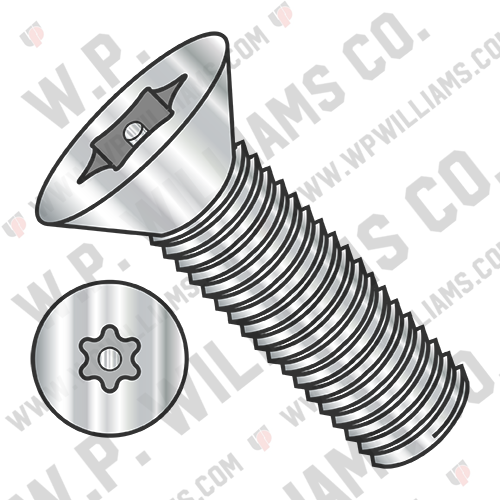 6 Lobe Pin-In Flat Head Security M/S Full Thread 18-8 Stainless Steel Passivated