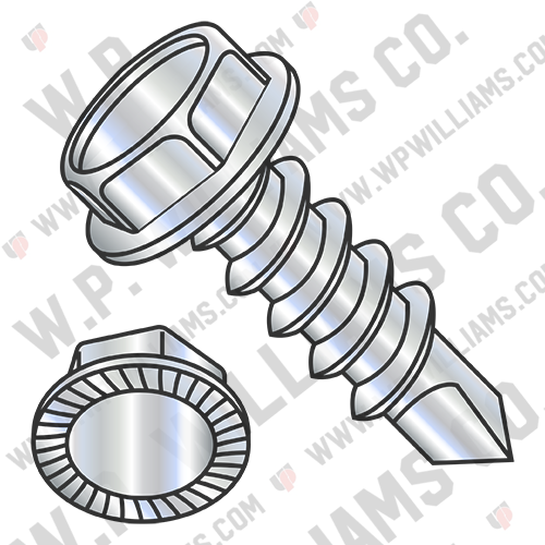 A/F.428-.437 Unslot Indent Hexwasher Serrated Self Drill Full Thread Zinc Bake