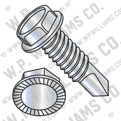 7/16 A/F Unslotted Indented Hexwasher Serrated Self Drill Full Thread Zinc Bake