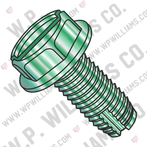 Slot Indent Hex Washer Thread Cutting Scr. Type 1 Fully Threaded Zinc Bake Green