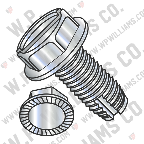 Slot Indent Hex Washer Serrated Thread Cutting Screw Type 1 Full Thread ZincBake