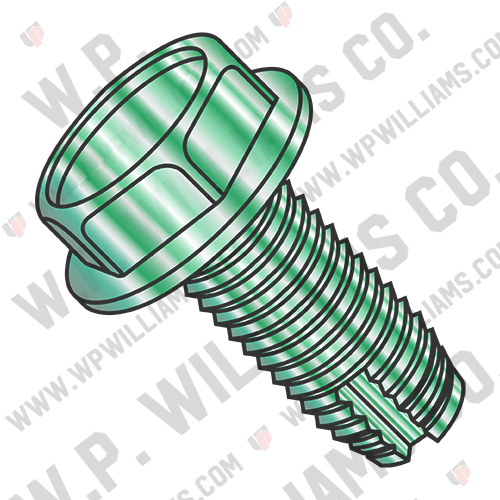 Unslot Ind Hex Wash Grounding Thrd Cuting Screw Type 1 Full Thrd Zinc Bake Green