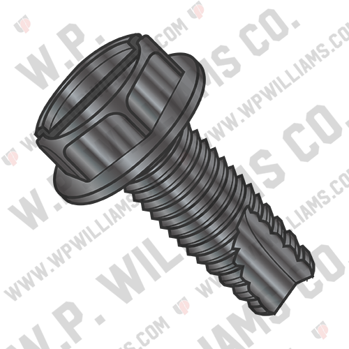 Slotted Indent Hex Washer Thread Cutting Screw Type 23 Full Thread Black Oxide