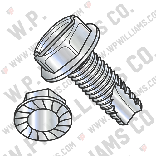 Slot Indent Hex Washer Serrated Thread Cutting Screw Type 23 Full Thread ZincBak