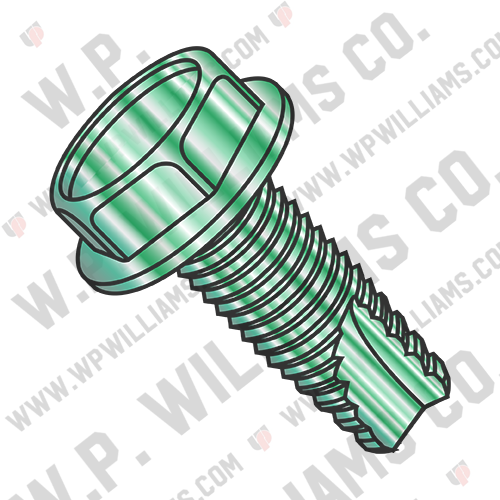 Unslot Ind Hex Washer Thread Cutting Screw Type 23 Full Thread Zinc Green Bake