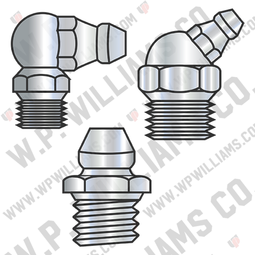 Grease Fitting 7/16 Hex, 1/8-27 SPL Pipe Thread Zinc ROHS Hole Size .373-.380