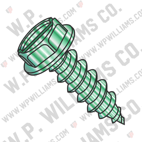 Slot Ind Hex Wash Grounding Self Tapping Screw Type AB Full Thrd Zinc Bake Green