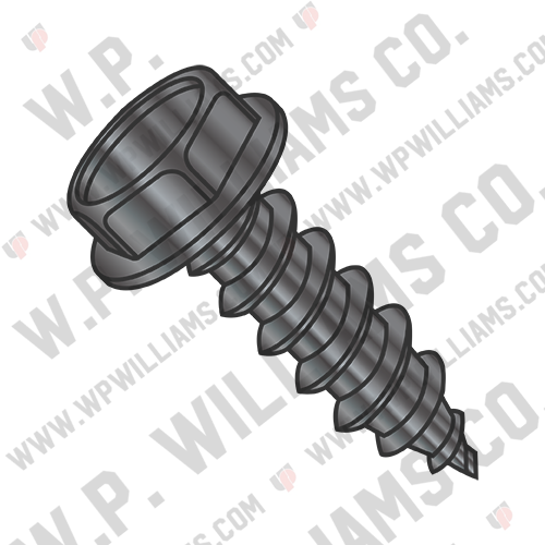 Unslotted Indented Hex Washer Self Tap Screw Type AB Full Thread Black Zinc Ba