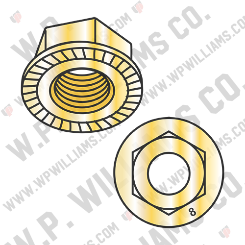 Din 6923 Metric Class 8 Hex Flange Nut Serrated Zinc Yellow ROHS