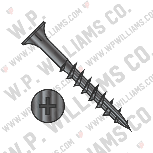 Phillips Flat Head with Nibs Deep Thread Wood Screw with Type 17 Point Black Ox