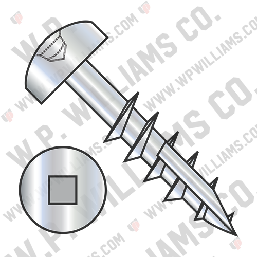 Square Drive Pan Head Deep Thread Screw Type 17 2/3 Thread Zinc Bake