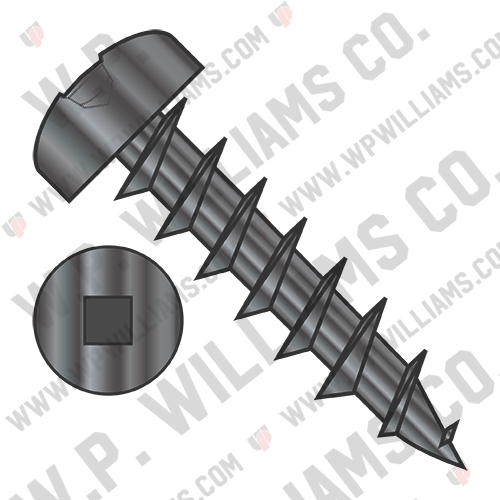 Square Drive Pan Deep Thread Wood Screw Full Thread Black Oxide