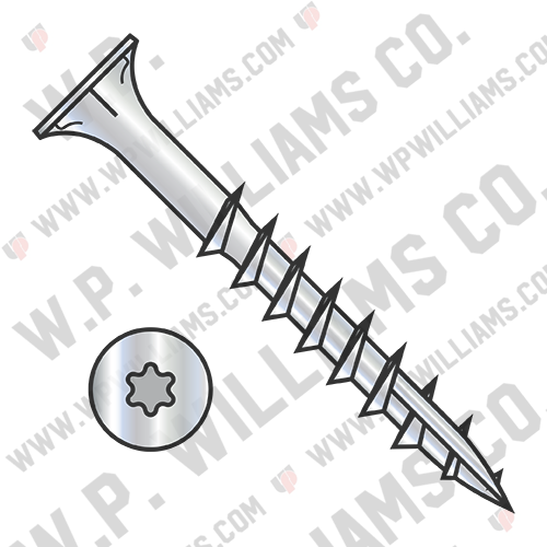 6 lobe Flat w/Nibs Deep Thread Wood Screw Type 17 2/3 Thread Zinc Bake