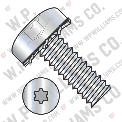 Six Lobe Pan Head External Tooth Sems Machine Screw Fully Threaded Zinc and Bake