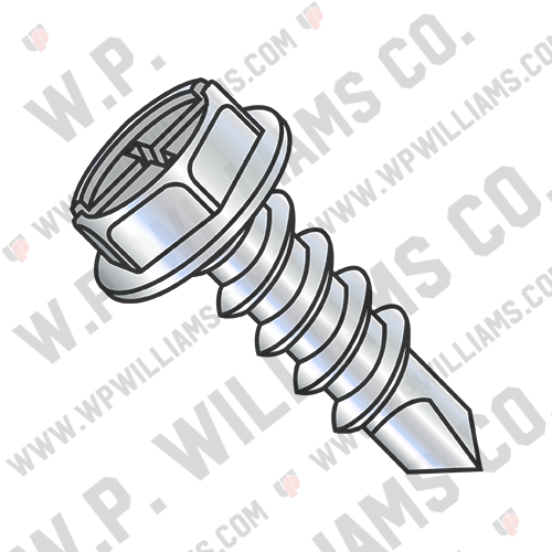 Combination(Slot/Phil) Hex Washer Self Drill Screw Full Thread Zinc&Bake
