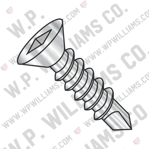 Square Drive Flat Head Fully Threaded Self Drilling Screw 18-8 Stainless Steel