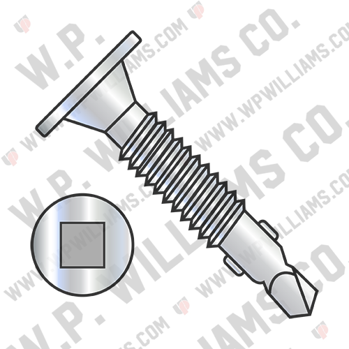 Square Drive Wafer Head Self Drill Screw #4 Point w/Wings Full Thread Zinc Bake