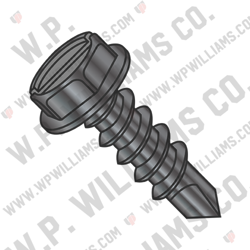 Slotted Ind Hex Washer Full Thread Self Drilling Screw Black Ox and Oil