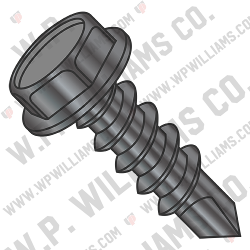 Unslot Indented Hex Washer Self Drilling Screw Full Thread Black Zinc Bake