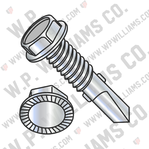 Unslot Hexwasher Serrated Self Drill Screw #4 Point w/Wings F/T Zinc Bake