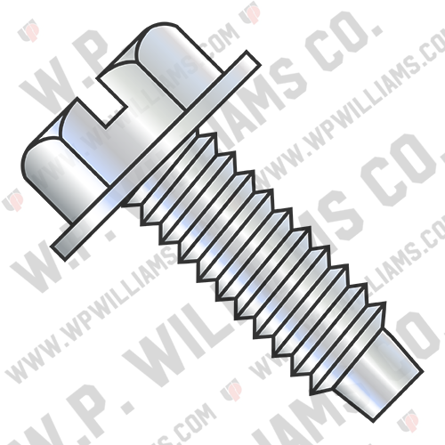 Slotted Indented Hex Washer Head Machine Screw Full Thread 3/16 Dog Point Zinc