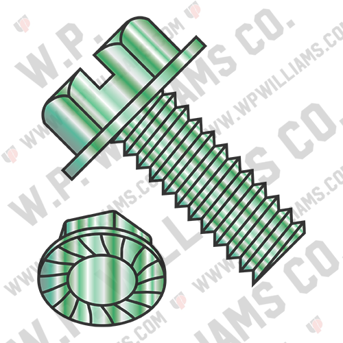 Slot Ind Hex Washer Hd Serrated Grounding  Machine Screw Full Thread Zinc Green