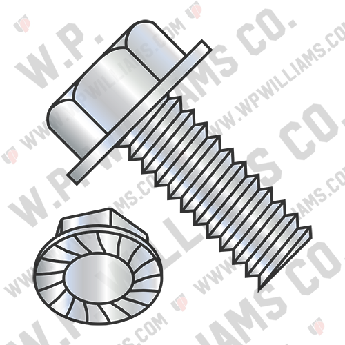 Unslotted Indented Hex Washer Head Serrated Machine Screw Full Thread Zinc