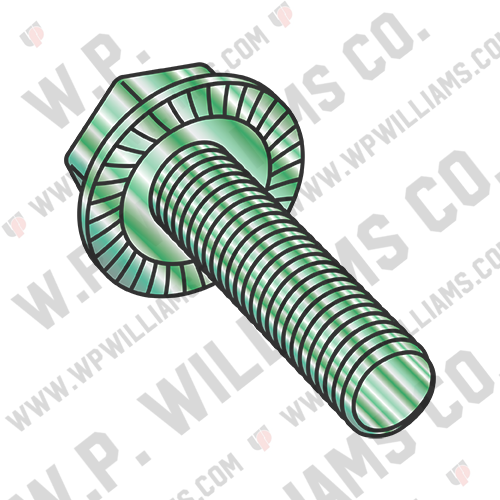 Serrated Hex Flanged Washer Grounding Full Thrd Screw Case Hard Zinc Green/Bake