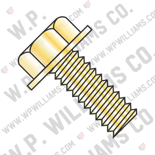 Unslotted Indented Hex Washer Head Machine Screw Fully Threaded Yellow ROHS